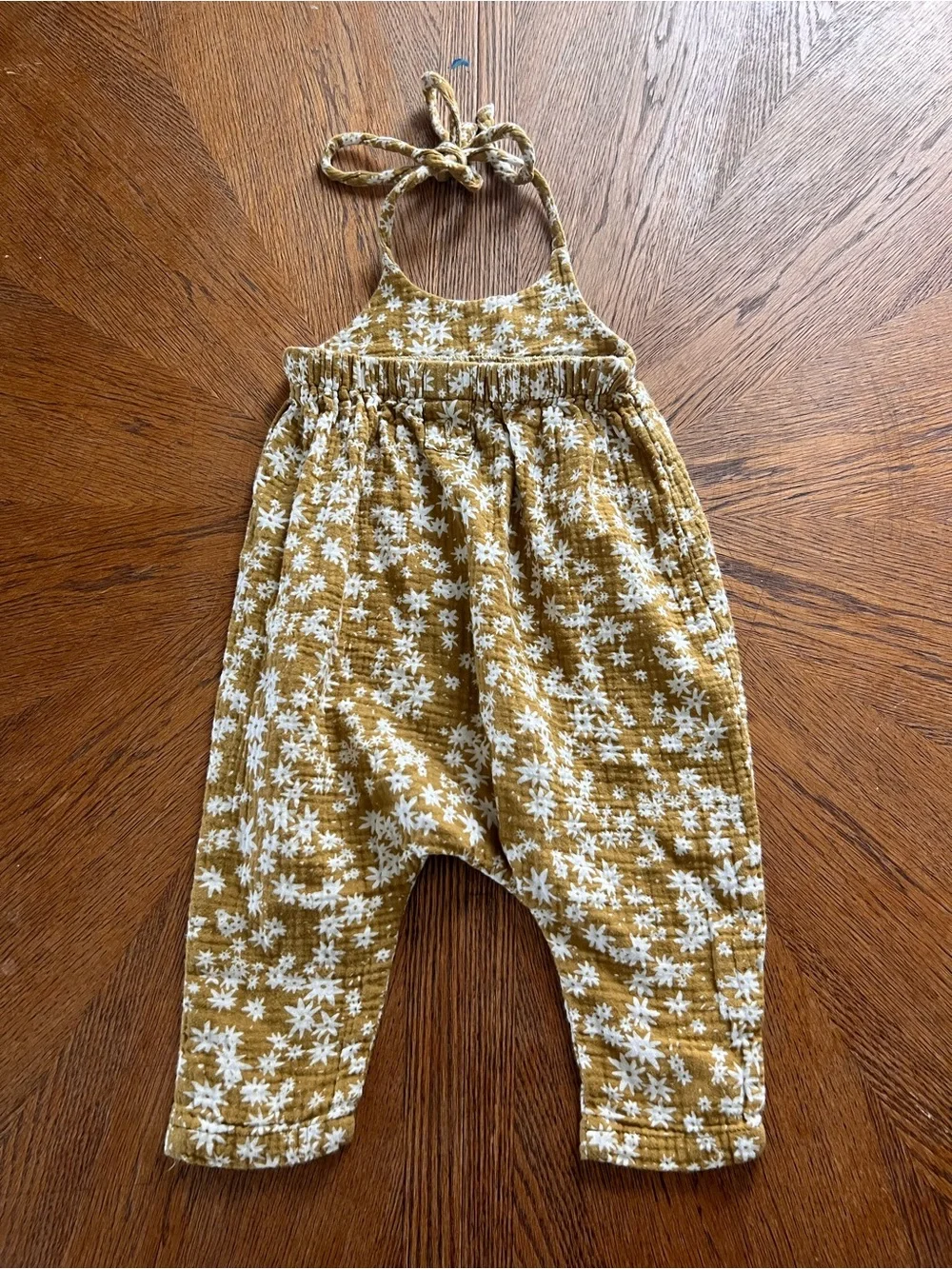 Rylee & Cru | Kids Floral Muslin Halter Romper in Mustard